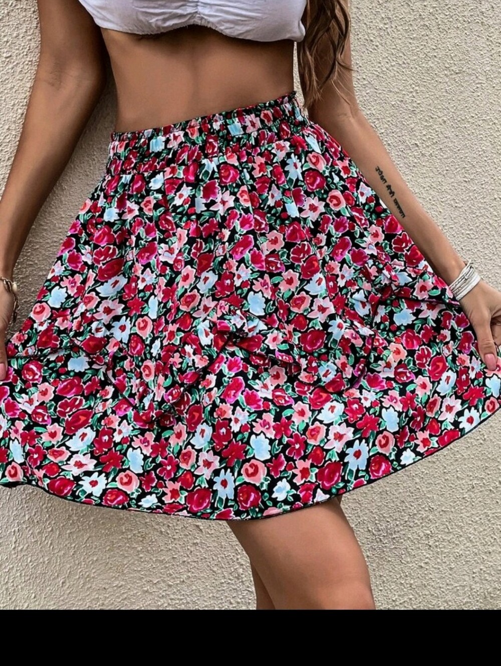 Floral A-Line Mini Skirt in Red